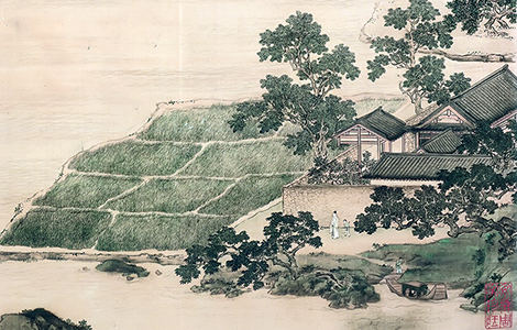 明|仇英《莲溪鱼隐图轴绢本》青绿界画吴门画派- 墨韵书香