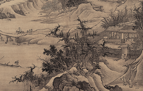 時代物　中国古画 中国古代国画经典之一：明李在《山庄高逸图》“其人物笔致苍古，八面