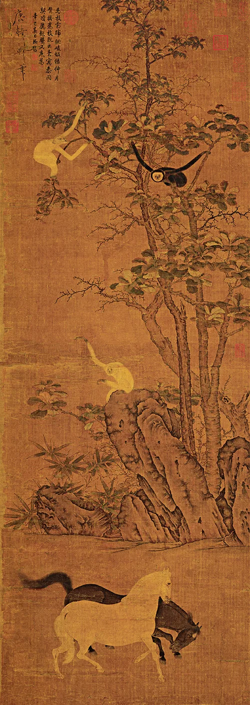 画马宗师的奇趣神作:3只猿闹枝头,2匹马奔树下,藏着中国人的心性大智慧《猿马图》 历代国画 第1张-墨韵书香