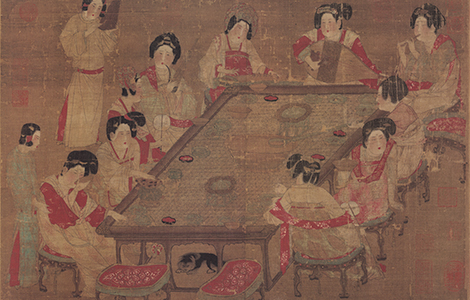 唐 佚名 宫乐图 绢本48.7x69副本 历代国画 第1张