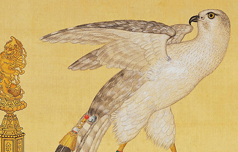 清 艾启蒙 土尔扈特白鹰图轴64x40 历代国画 第1张