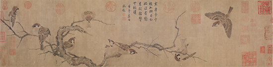 北宋 崔白 寒雀图卷(全卷)绢本25.5cx101.4北京故宫