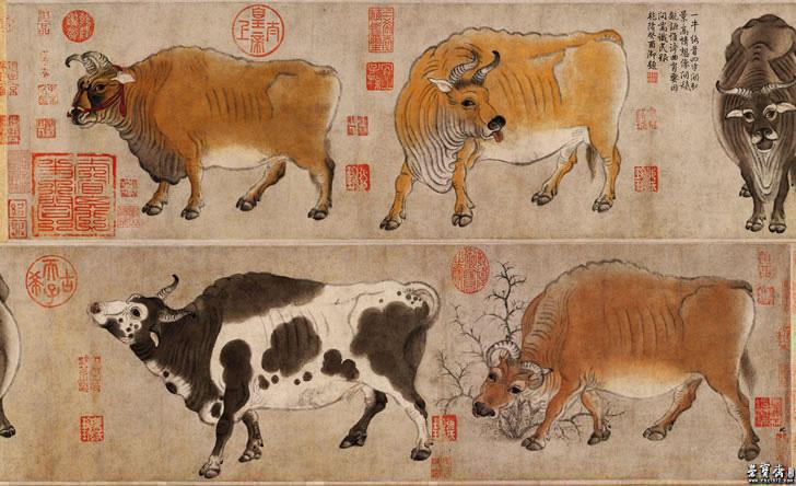 田园诗意画卷：《五牛图》的艺术魅力 书画知识 第1张