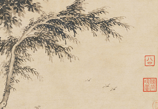 元 盛懋 秋江待渡图轴纸本112.5x46.3 清宫旧藏