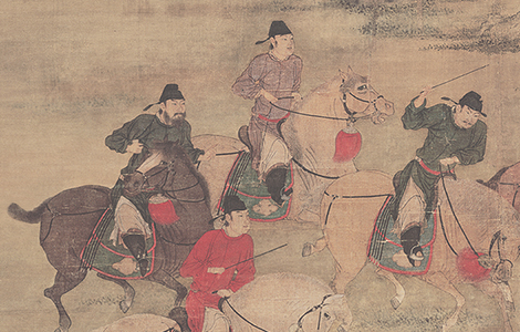 五代 赵喦 八达游春图(最清晰版)绢本161 x103 历代国画 第1张