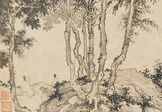 元 盛懋 秋江待渡图轴纸本112.5x46.3 清宫旧藏