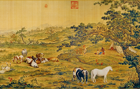 清 郎世宁 百骏图 绢94.5x776.2 历代国画 第1张