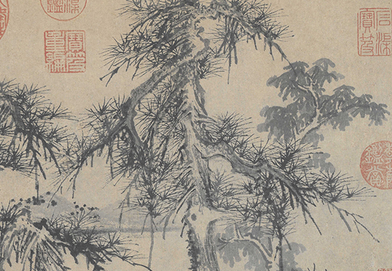 元 五家合绘卷 王冕 朱泽民 张观 方方壶 仲穆 故宫博物院纸本31.9x50.9