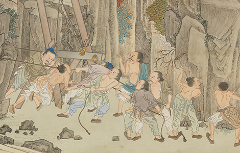 仿唐人大禹治水图轴.清.谢遂绘.纸本设色.台北故宫博物院藏 历代国画 第1张