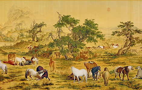 清 郎世宁 百骏图 绢94.5x776.2 历代国画 第1张