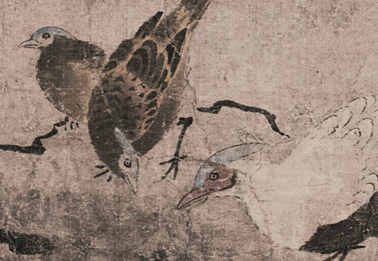 元 夏叔文 柳汀聚禽图128×66.5