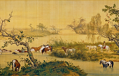清 郎世宁 百骏图 绢94.5x776.2 历代国画 第1张