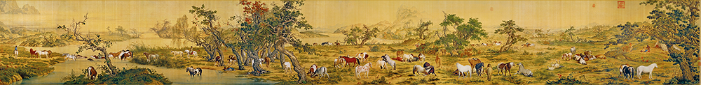 清 郎世宁 百骏图 绢94.5x776.2 历代国画 第1张