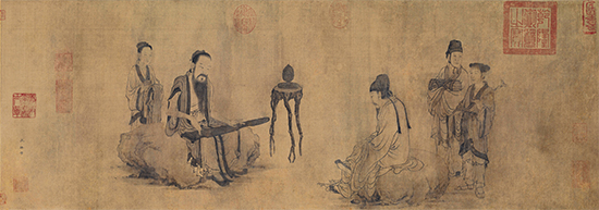元 王振朋 伯牙鼓琴图卷(二版全卷)绢本31x92