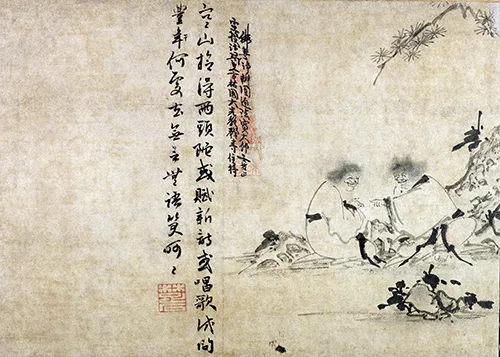 一幅画，两个怪和尚的笑，藏着啥门道？《寒山拾得图》 历代国画 第7张