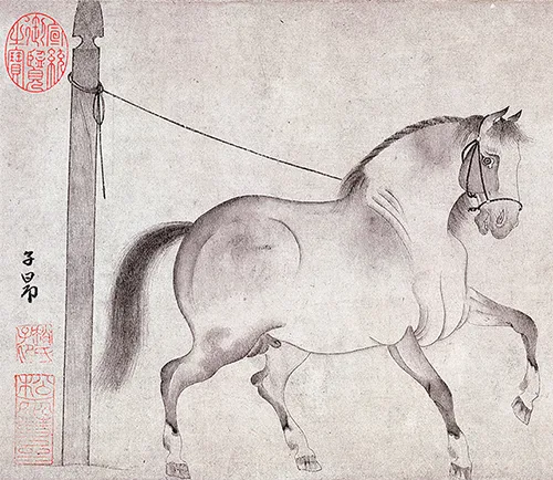 元 赵孟頫《饮马图》纸本 欣赏 历代国画 第7张