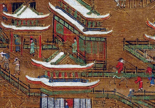 唐 李思训(传) 《京畿瑞雪图》纨扇绢本 42.7x45.2 历代国画 第11张