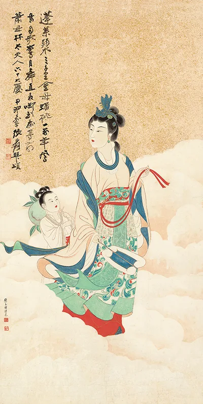 张大千笔下的蟠桃之谜：是祝寿还是时代隐喻？画中仕女竟来自敦煌菩萨！ 历代国画 第10张