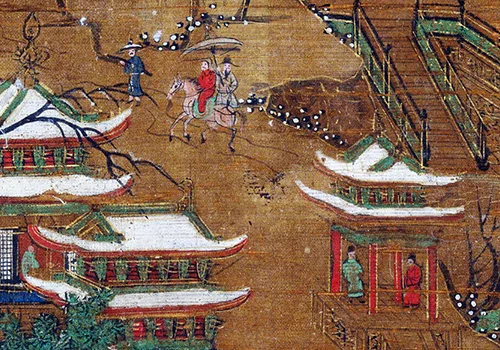 唐 李思训(传) 《京畿瑞雪图》纨扇绢本 42.7x45.2 历代国画 第10张