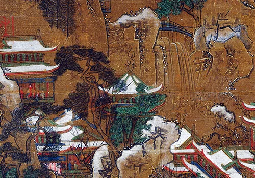 唐 李思训(传) 《京畿瑞雪图》纨扇绢本 42.7x45.2 历代国画 第5张