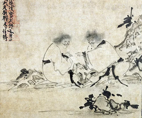 一幅画，两个怪和尚的笑，藏着啥门道？《寒山拾得图》 历代国画 第6张