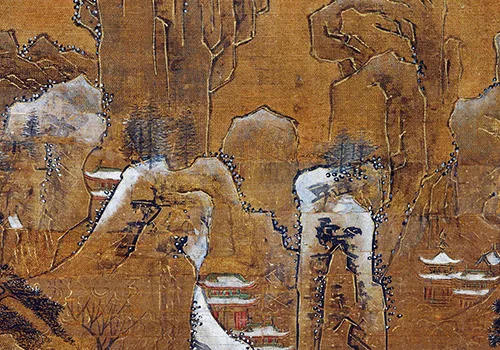 唐 李思训(传) 《京畿瑞雪图》纨扇绢本 42.7x45.2 历代国画 第6张