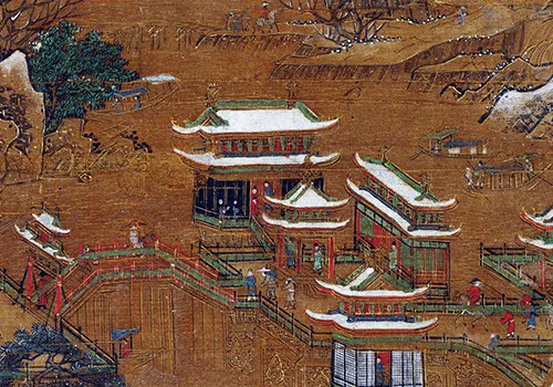 唐 李思训(传) 《京畿瑞雪图》纨扇绢本 42.7x45.2 历代国画 第4张