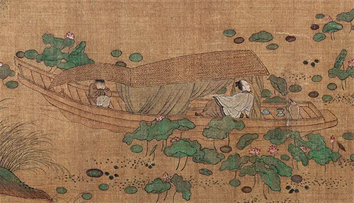 南宋 赵伯驹《莲舟新月图》 历代国画 第3张-墨韵书香