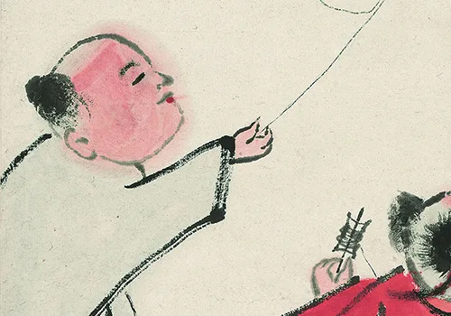 战乱年代的 “天真” 画：齐白石笔下五个玩风筝的小孩，道尽中国人的苦与盼 历代国画 第6张