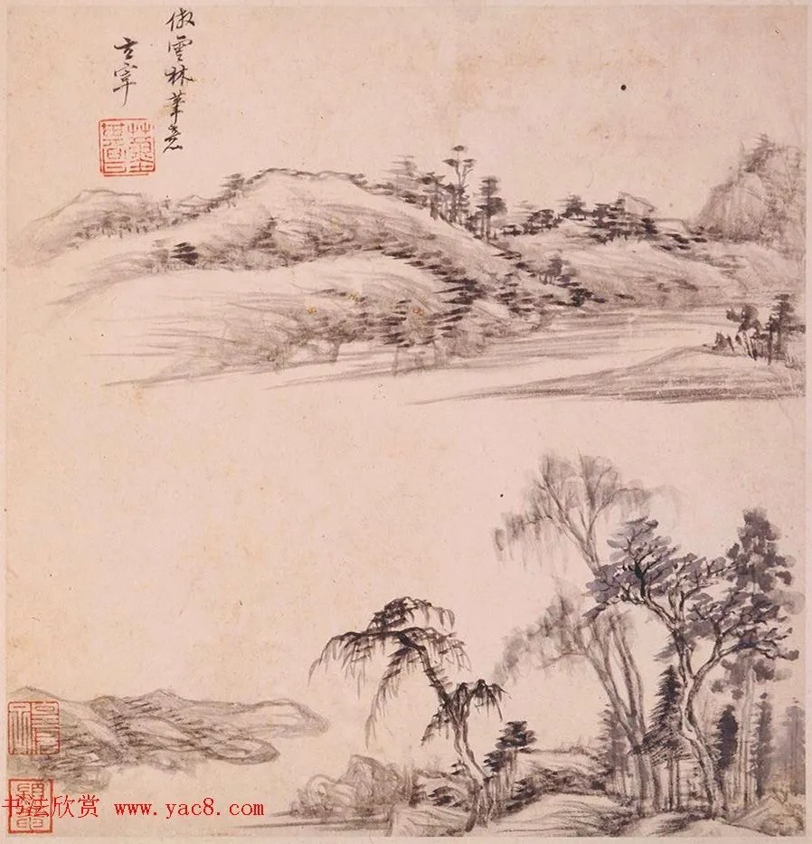 2位同年进士同题《董其昌山水册》 历代书法 第13张