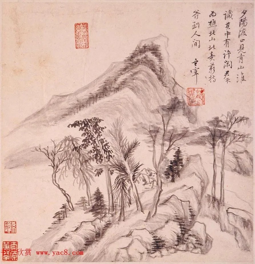 2位同年进士同题《董其昌山水册》 历代书法 第3张