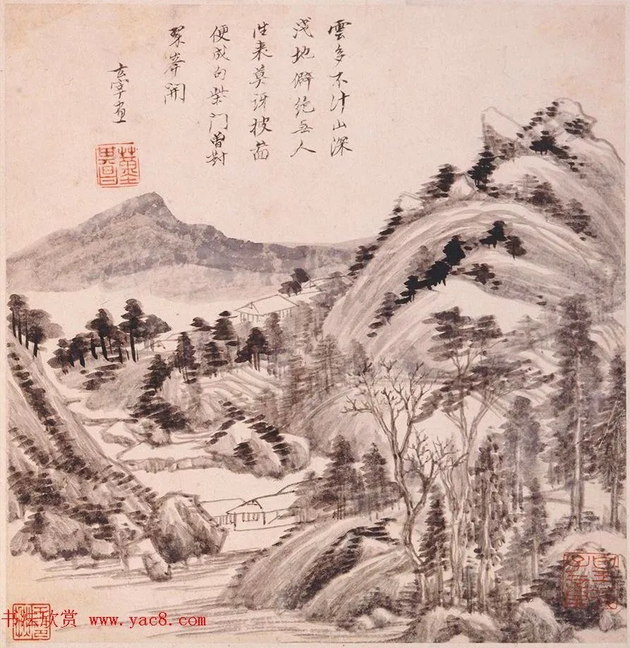 2位同年进士同题《董其昌山水册》 历代书法 第1张