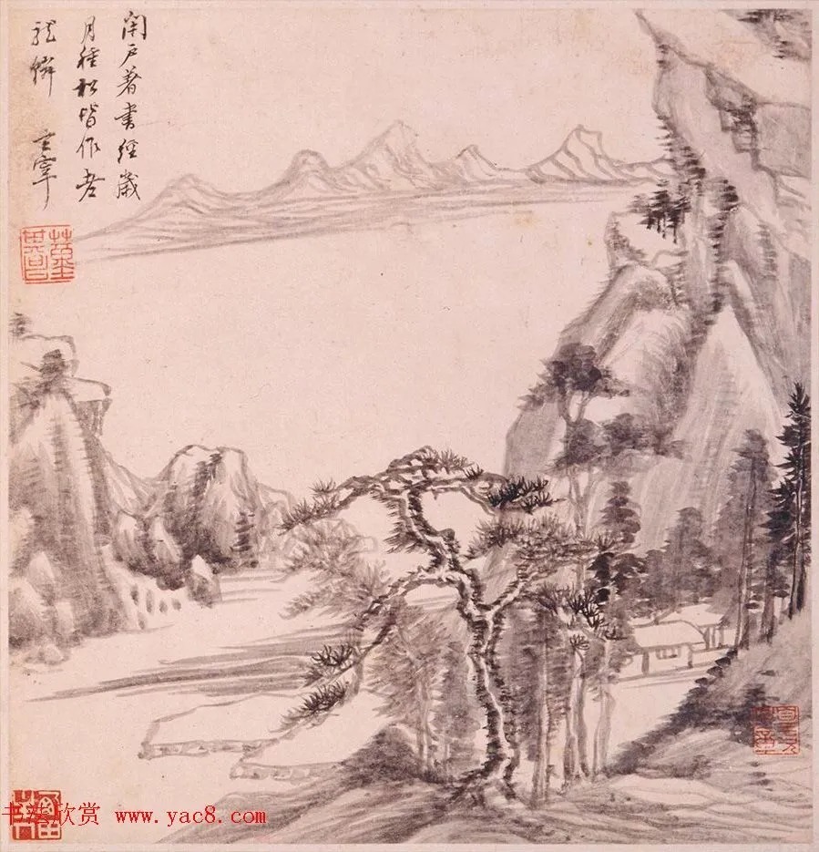 2位同年进士同题《董其昌山水册》 历代书法 第9张