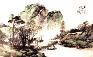 吴石仙《春溪新绿》临摹步骤示范 书画知识 第2张