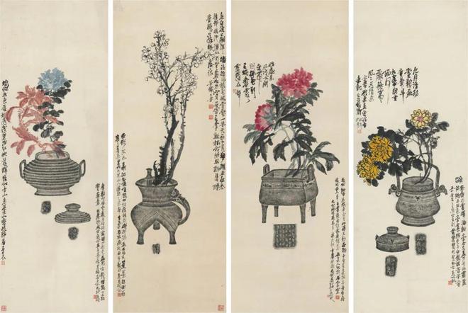 吴昌硕：花卉四条屏 名人名家 第1张