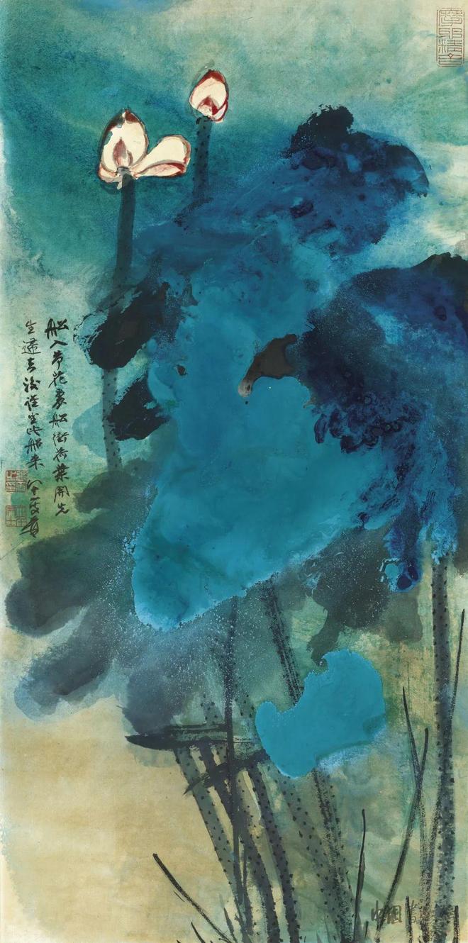 張大千《雨荷》 历代国画 第1张