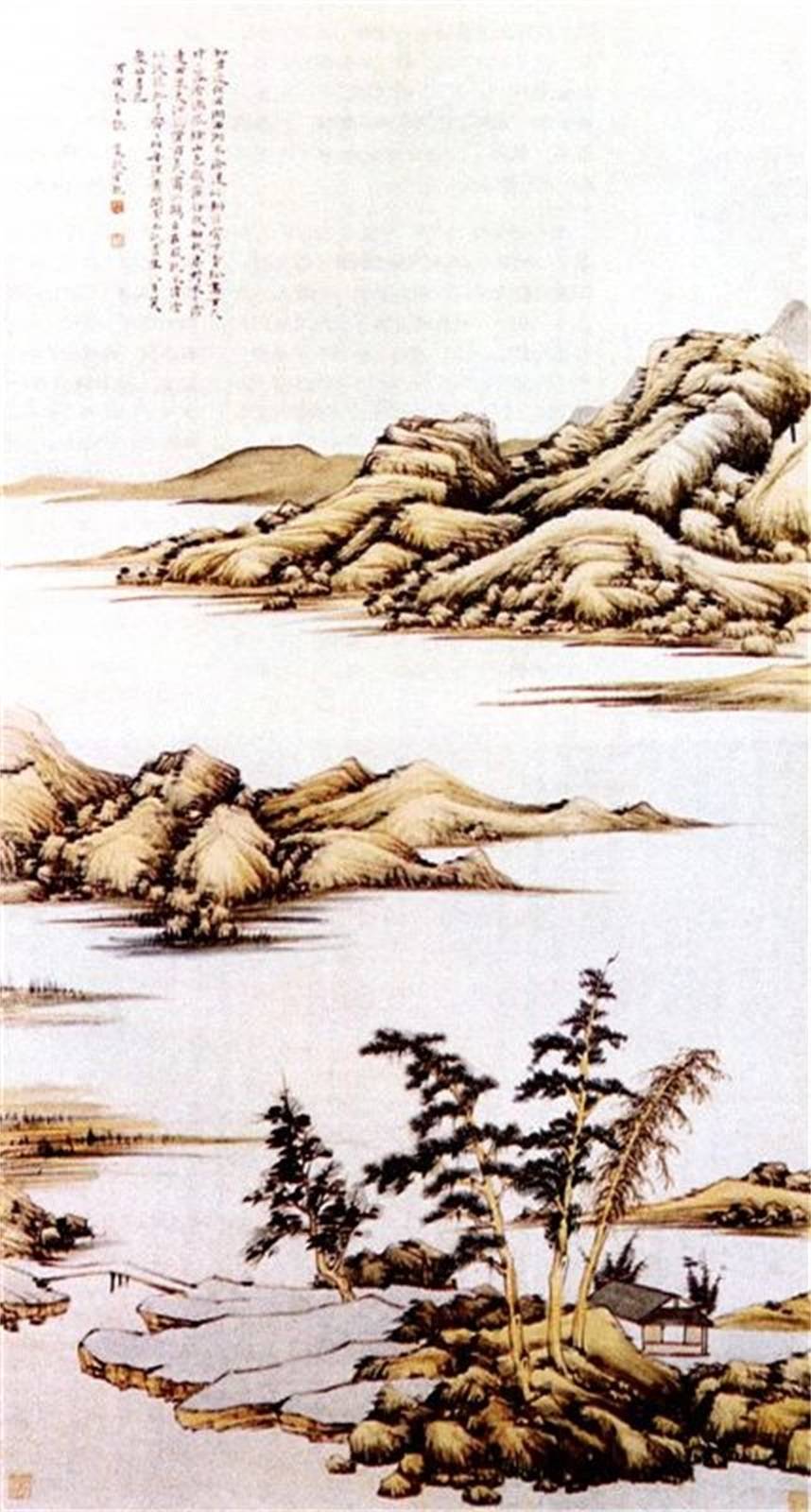张大千《仿倪云林秋水清空》 历代国画 第1张