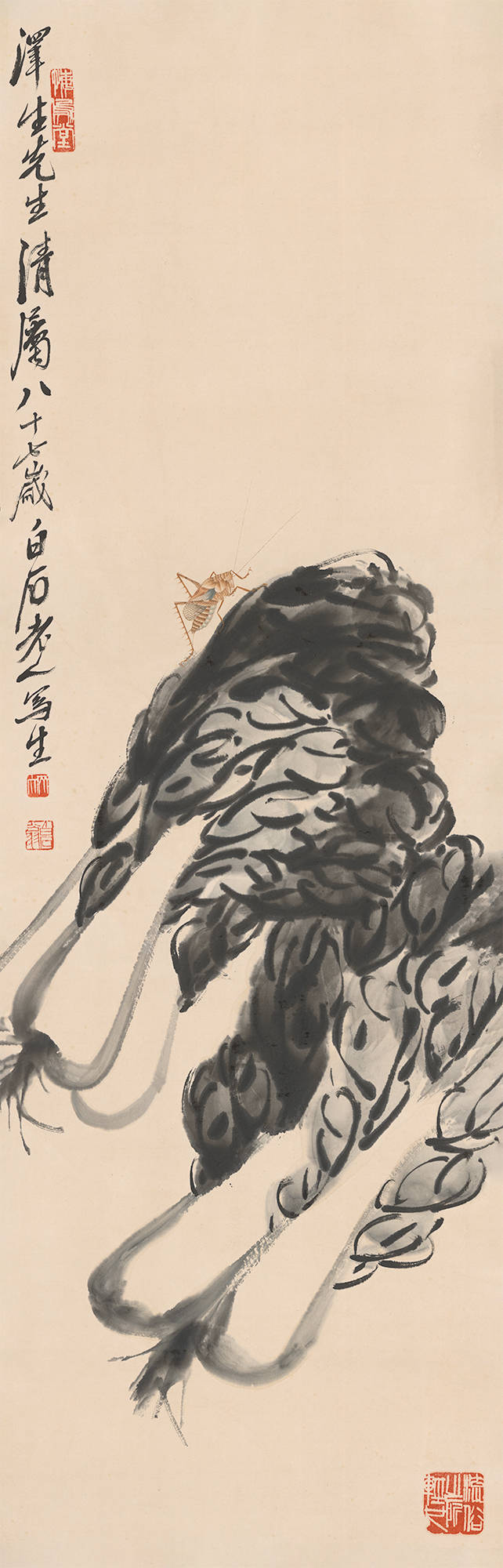 齐白石《白菜草虫图》 历代国画 第1张
