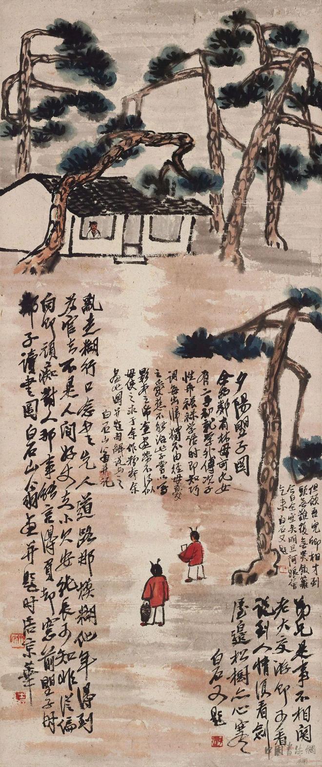 齐白石《夕阳望子图》 历代国画 第1张
