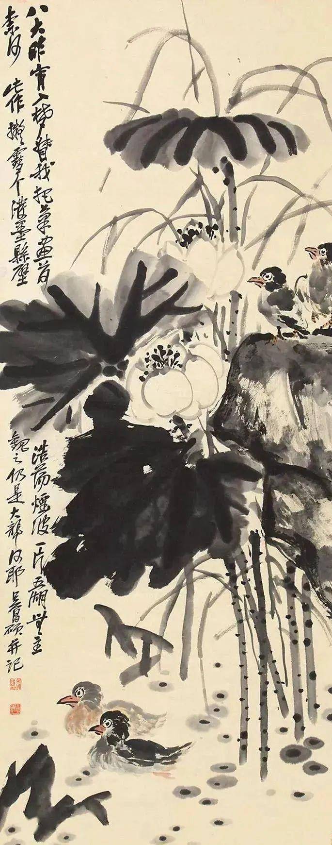 吴昌硕的画荷笔墨搭配，相得益彰 名人名家 第15张