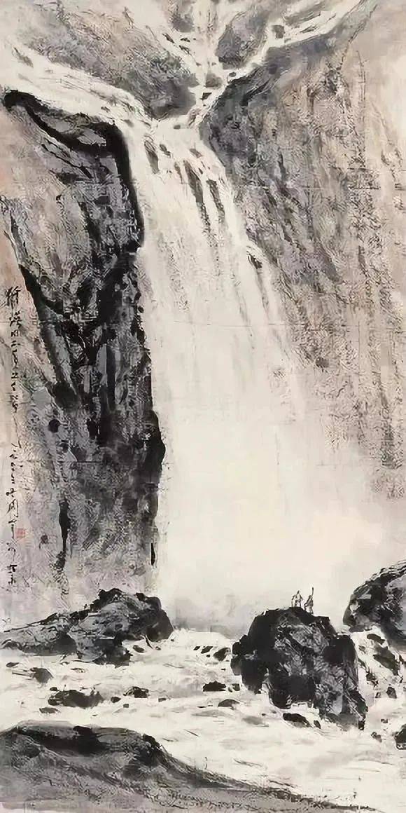 关山月画瀑布，壮观 名人名家 第7张