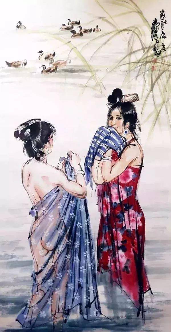 黄胄画的《浴女图》，说好的驴子呢…… 名人名家 第1张
