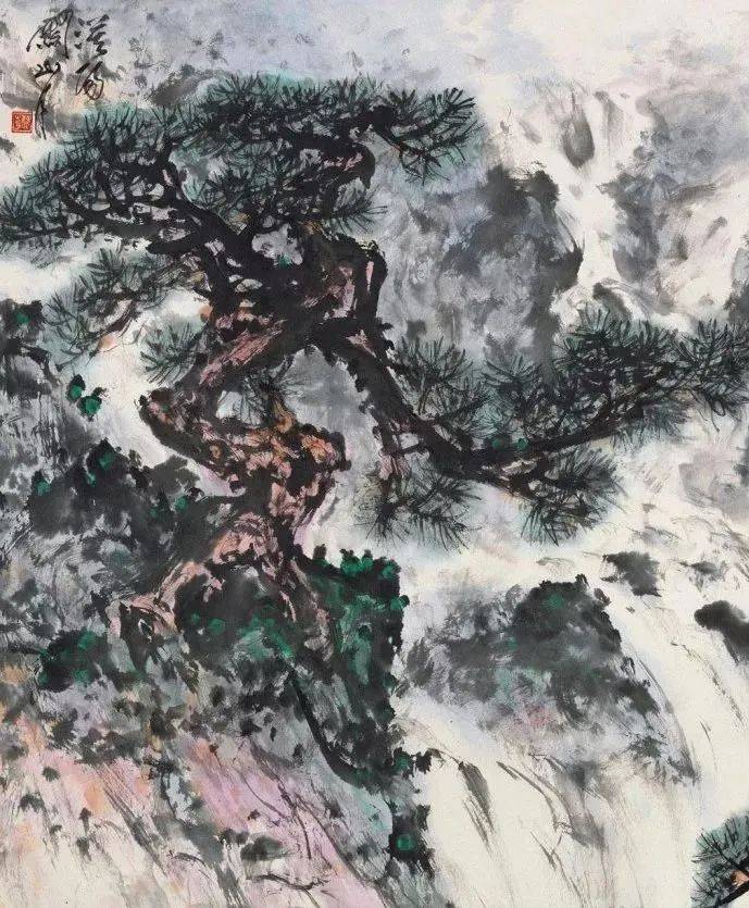 关山月画瀑布，壮观 名人名家 第3张