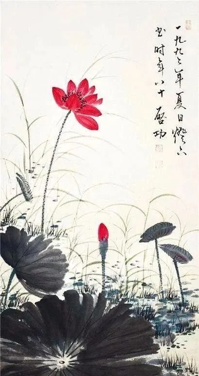 启功画荷花，清丽隽永，简洁素雅 名人名家 第2张