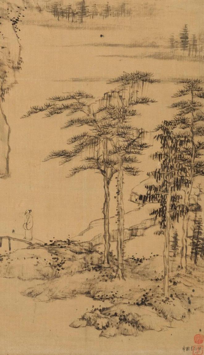 查士标《松溪观瀑》 历代国画 第2张