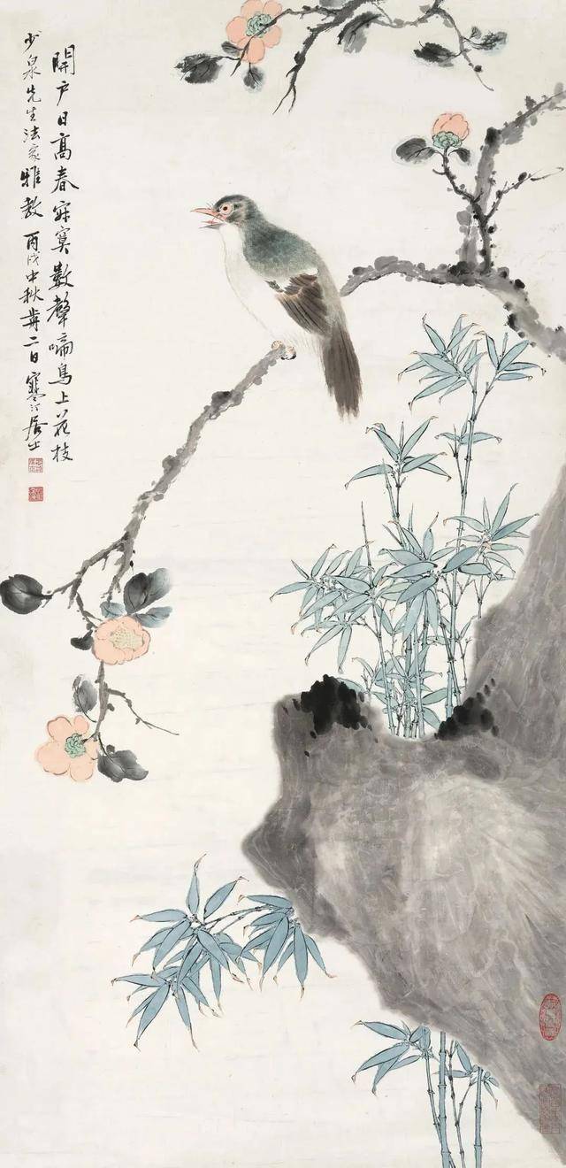 江寒汀《鸣禽图》 历代国画 第1张