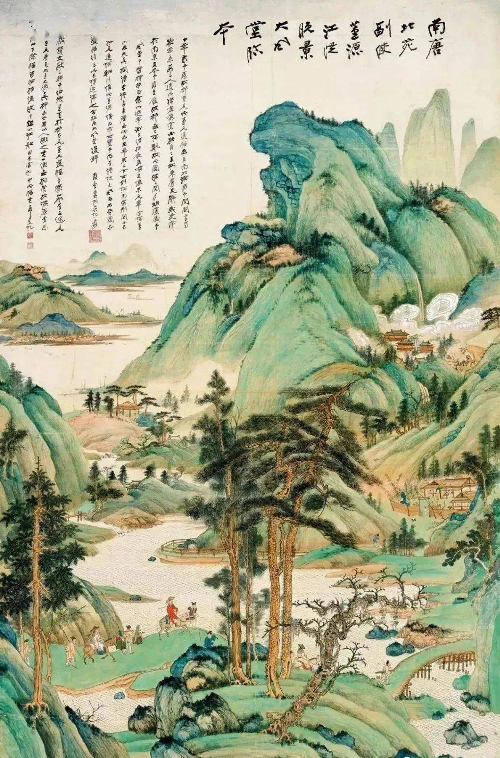 张大千《江堤晚景》 历代国画 第1张