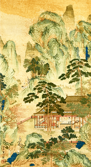 仇英 《青绿山水高士人物立轴》 历代国画 第2张