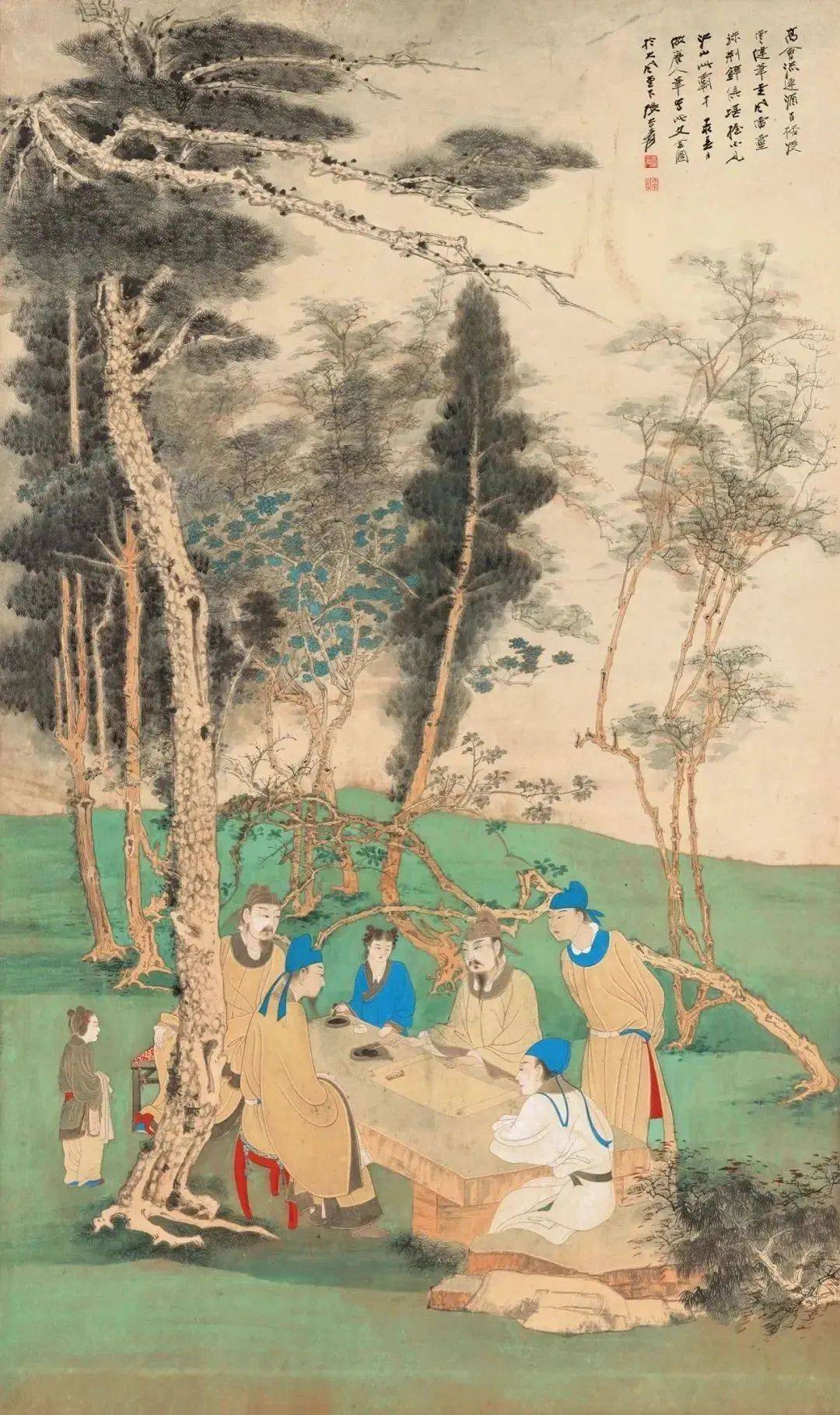 张大千 《松下高士文会图》 历代国画 第2张
