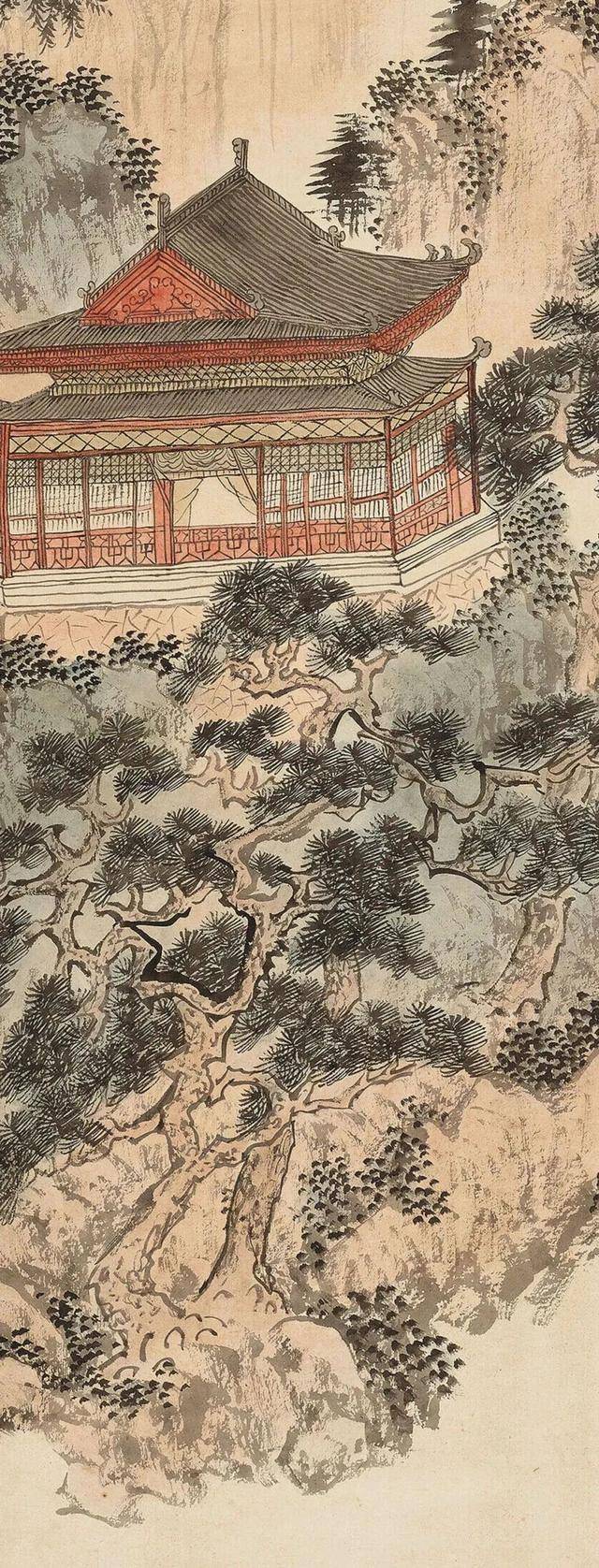 溥儒《溪山访僧》 历代国画 第2张